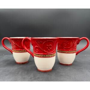 Fitz and Floyd Damask Holiday Mugs Christmas Set of 3